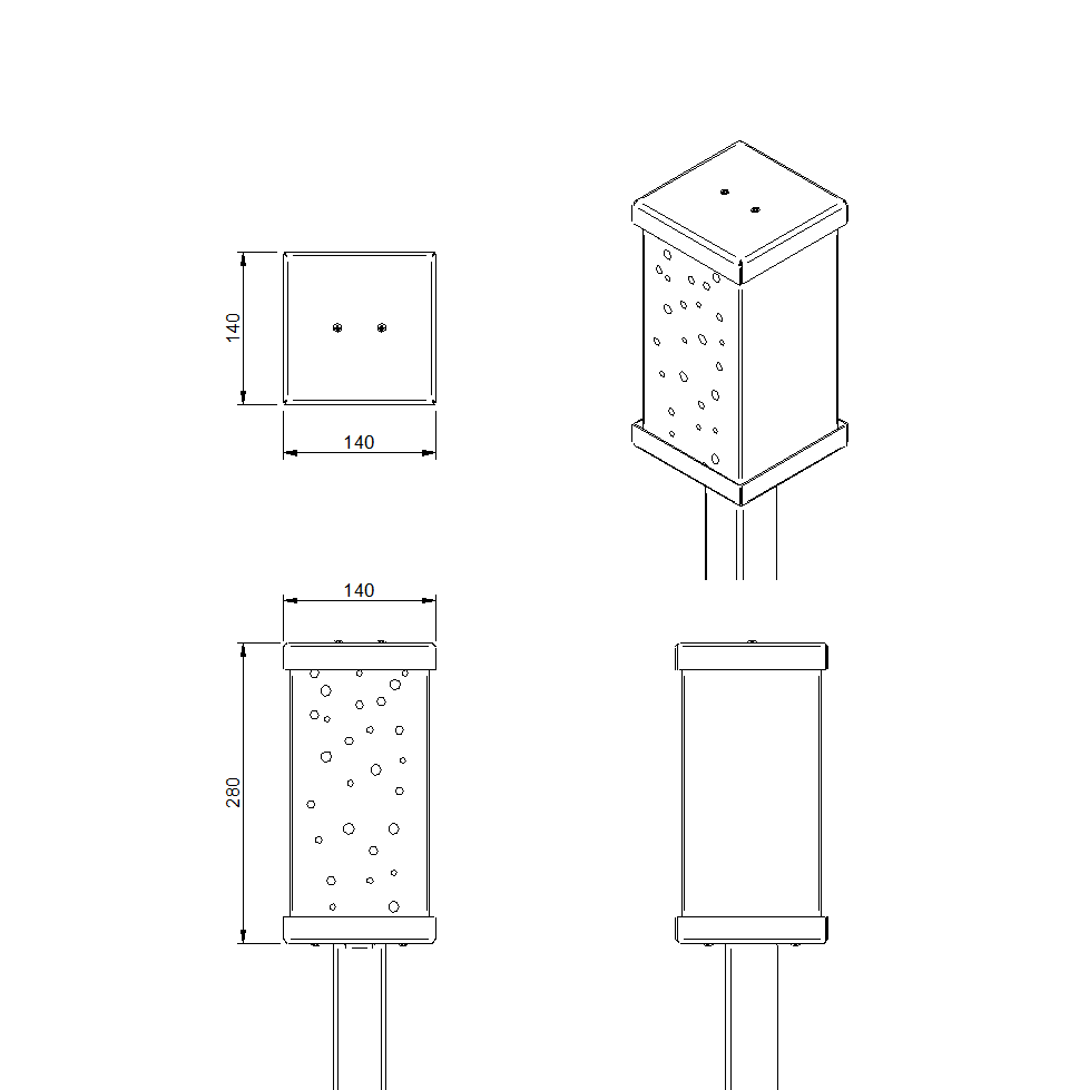 Bijenhotel BEEPOST van Stalen Design, cortenstalen bijenhotel met eiken blok en bijengaten voor wilde bijen.