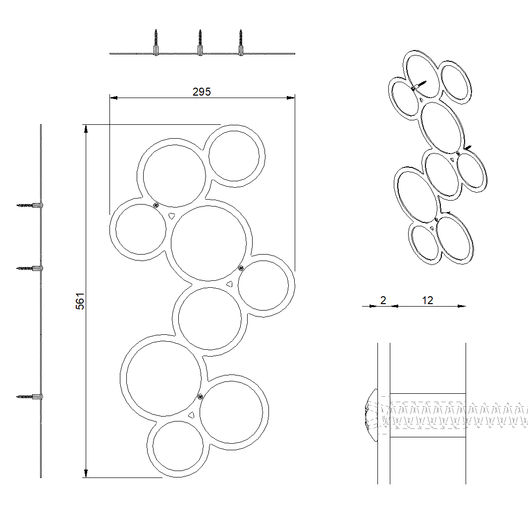Wanddecoratie BUBBLE van cortenstaal met 9 ronde openingen – voor buiten