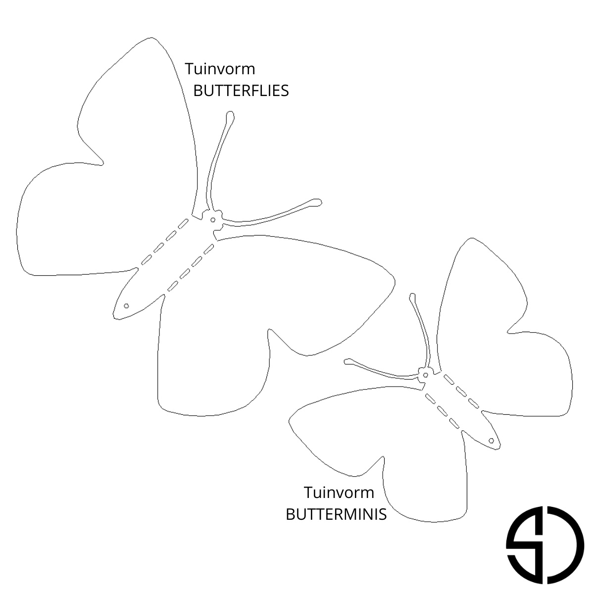 Tuinvorm BUTTERFLIES en BUTTERMINIS vergelijkinng in grootte