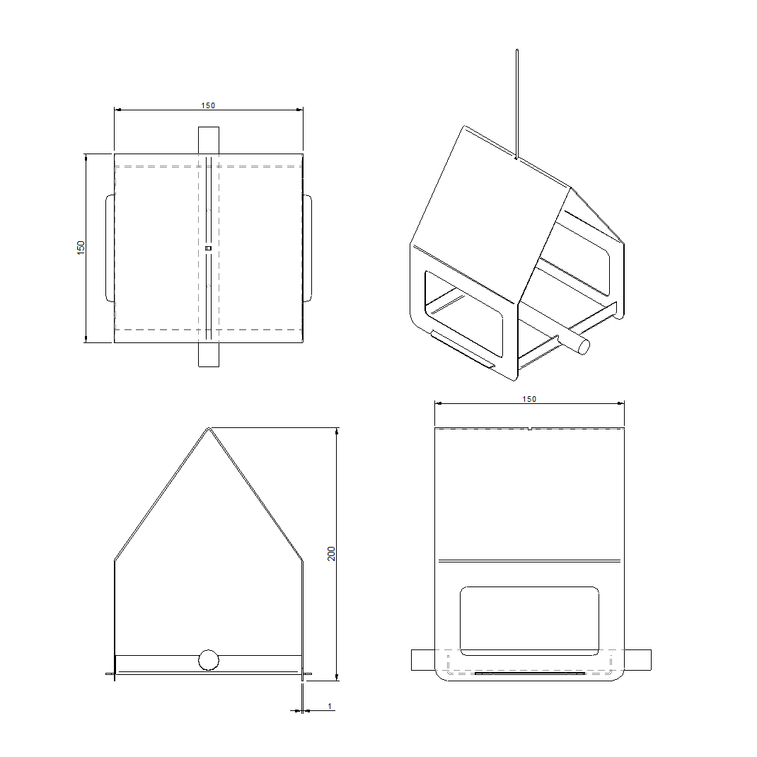 Vogelvoederhuis CELA – cortenstalen hangend vogelhuis met RVS haak