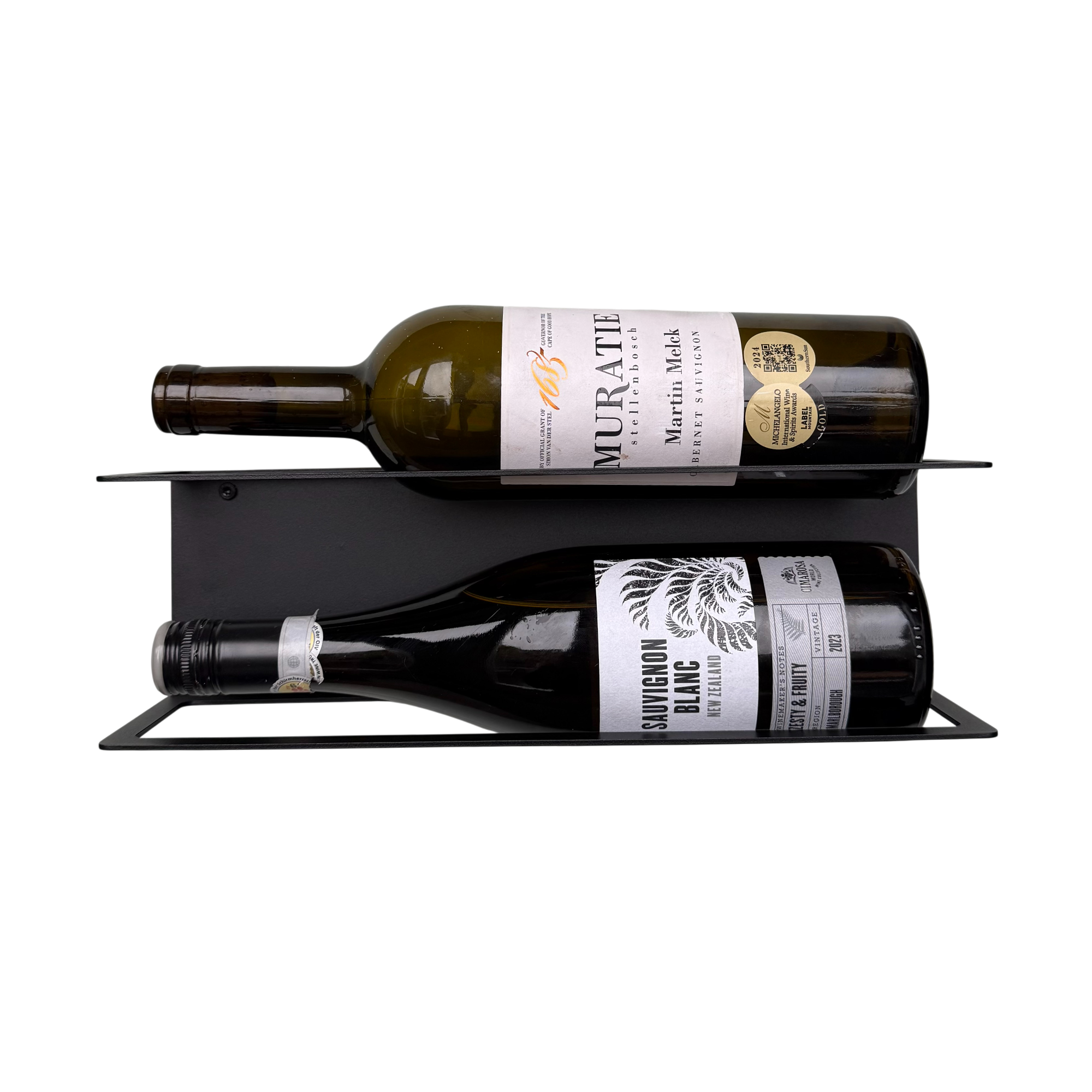 Wijnrek DUOVINO – wandmodel wijnrek voor 2 flessen met RVS bevestiging