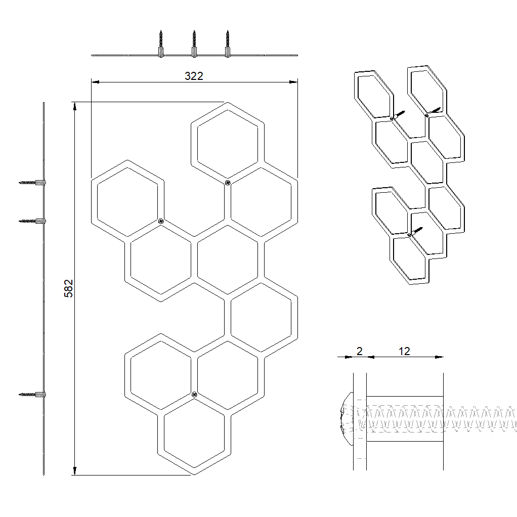 Wanddecoratie HEXA als design klimrek voor de tuin – duurzame roestlook