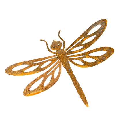 Grote cortenstalen libelle voor aan de wand, Tuinvorm DRAGONFLY van Stalen Design