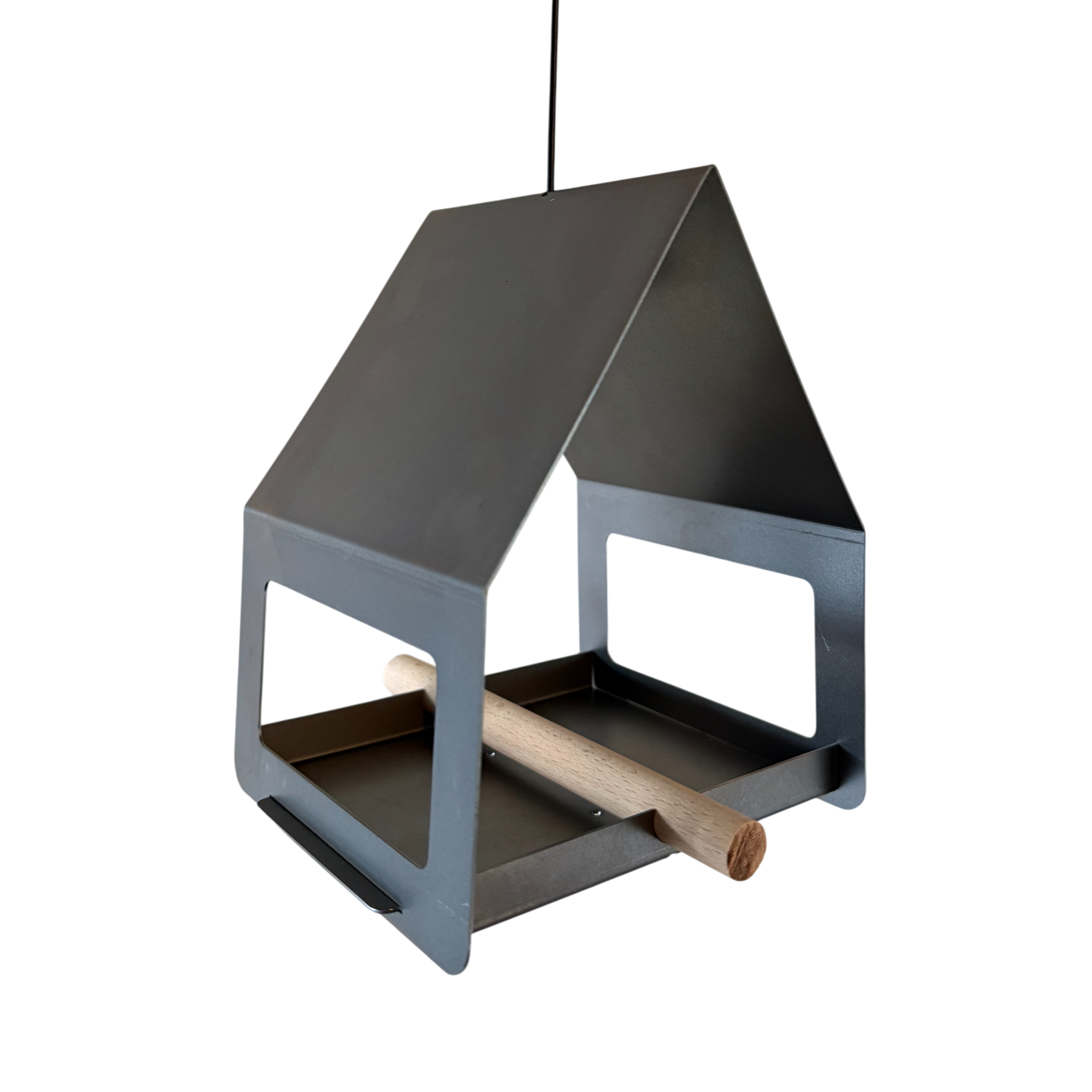 Vogelvoederhuis CELA – cortenstalen hangend vogelhuis met RVS haak