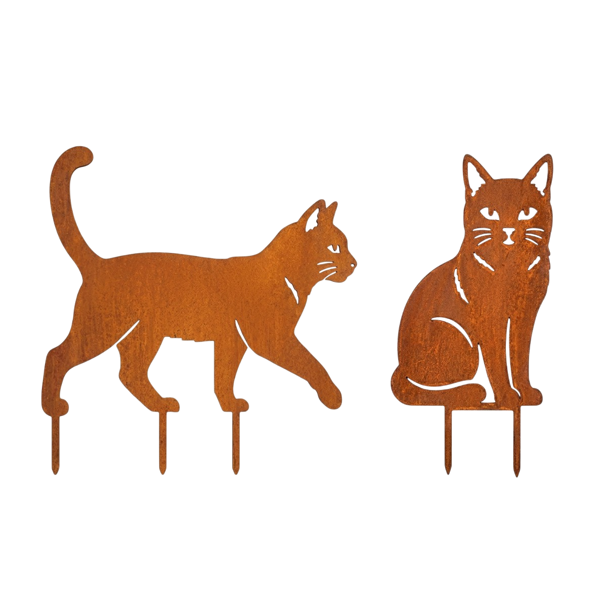 Tuinsteker DUOKAT van Stalen Design, set met zittende en lopende kat van 3 mm cortenstaal.