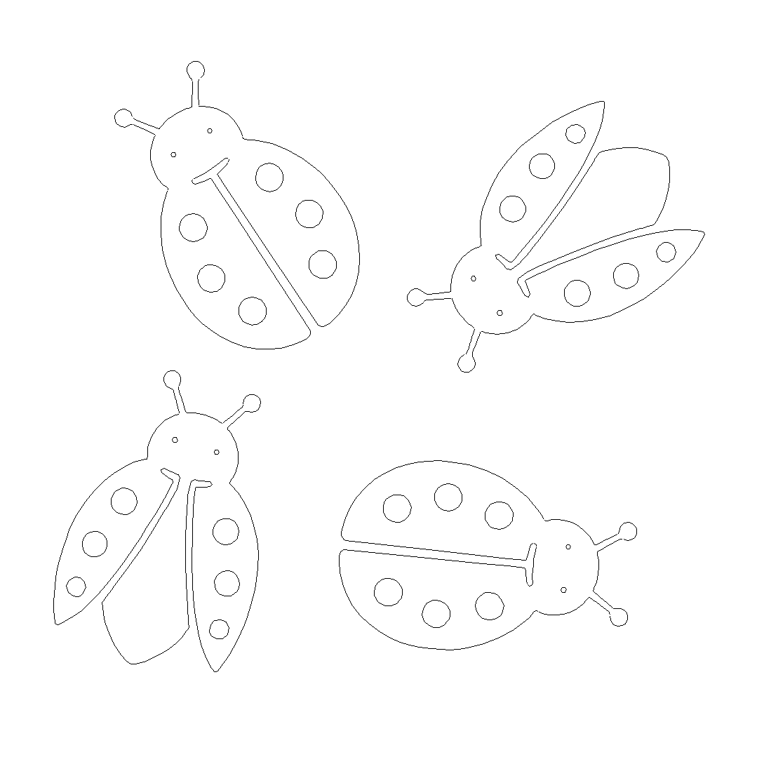 Tuinvorm LADYBIRD van Stalen Design, set van 4 cortenstalen lieveheersbeestjes voor wandmontage.