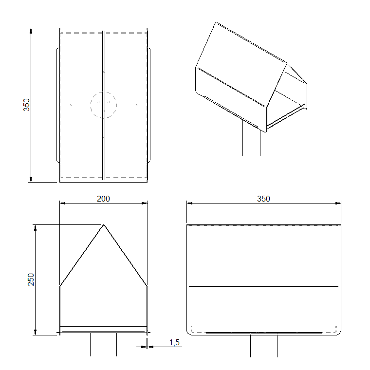 Vogelvoederhuis LUMOS van cortenstaal met zadeldak, paalmodel van Stalen Design