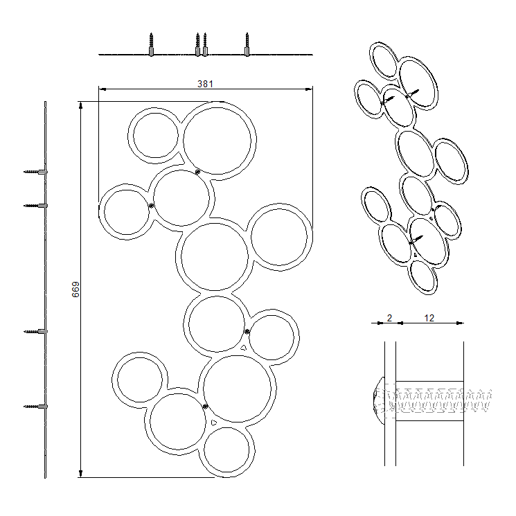 Wanddecoratie RING van cortenstaal met 12 ronde openingen – voor buitengebruik