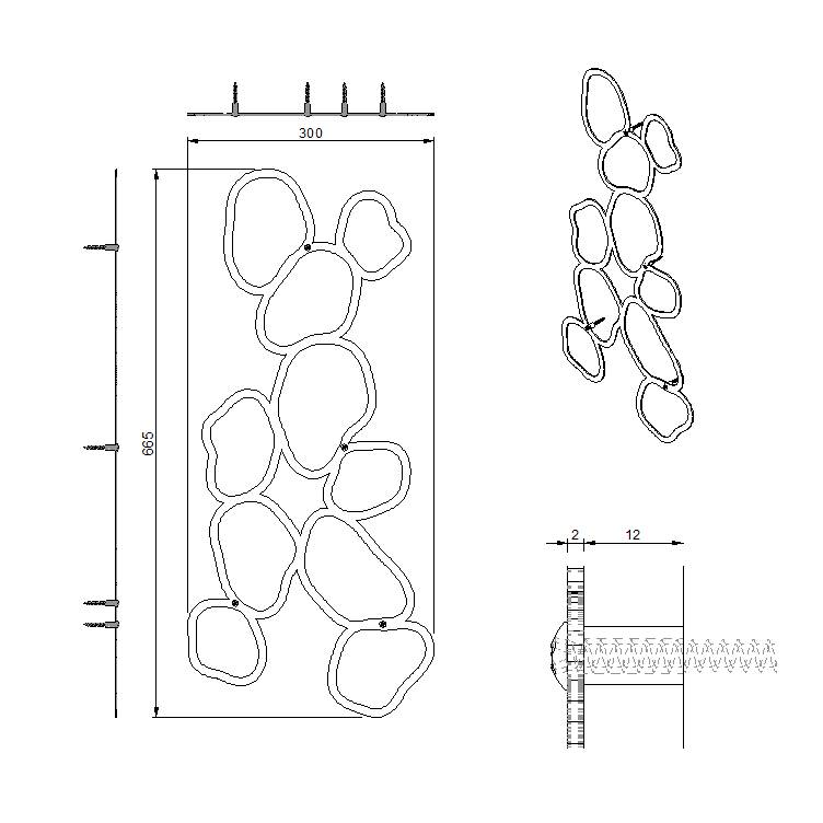 Wanddecoratie RIPPLE van cortenstaal met 9 hexagons voor klimplanten, buitenmodel van Stalen Design