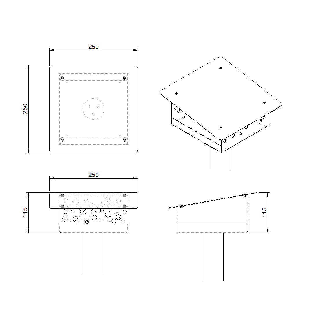 Vogelvoederhuis SOLEIL van cortenstaal met lessenaarsdak voor montage op paal