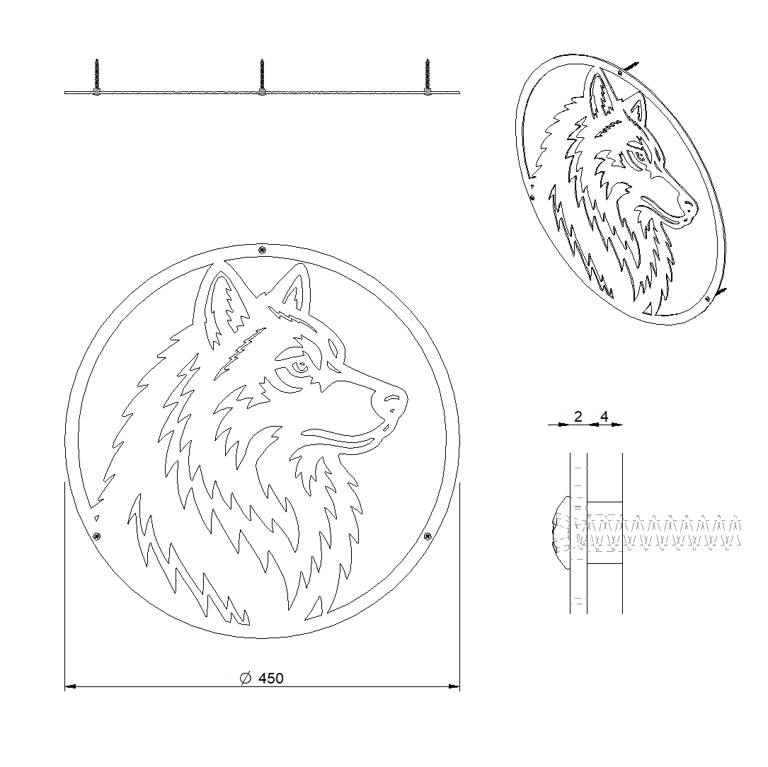 Wanddecoratie WOLF van cortenstaal met wolf, ronde muurdecoratie voor buiten