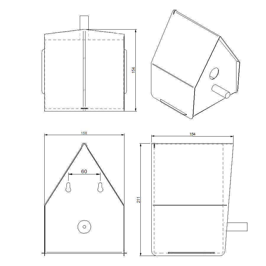 Vogelhuis YETI – wandmodel met zitstokje, schaduwlocatie aanbevolen
