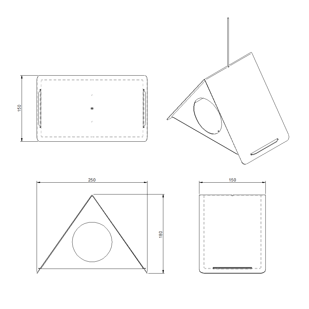 Hangend Vogelvoederhuis ALPHA van cortenstaal met RVS haakje en staaldraad.