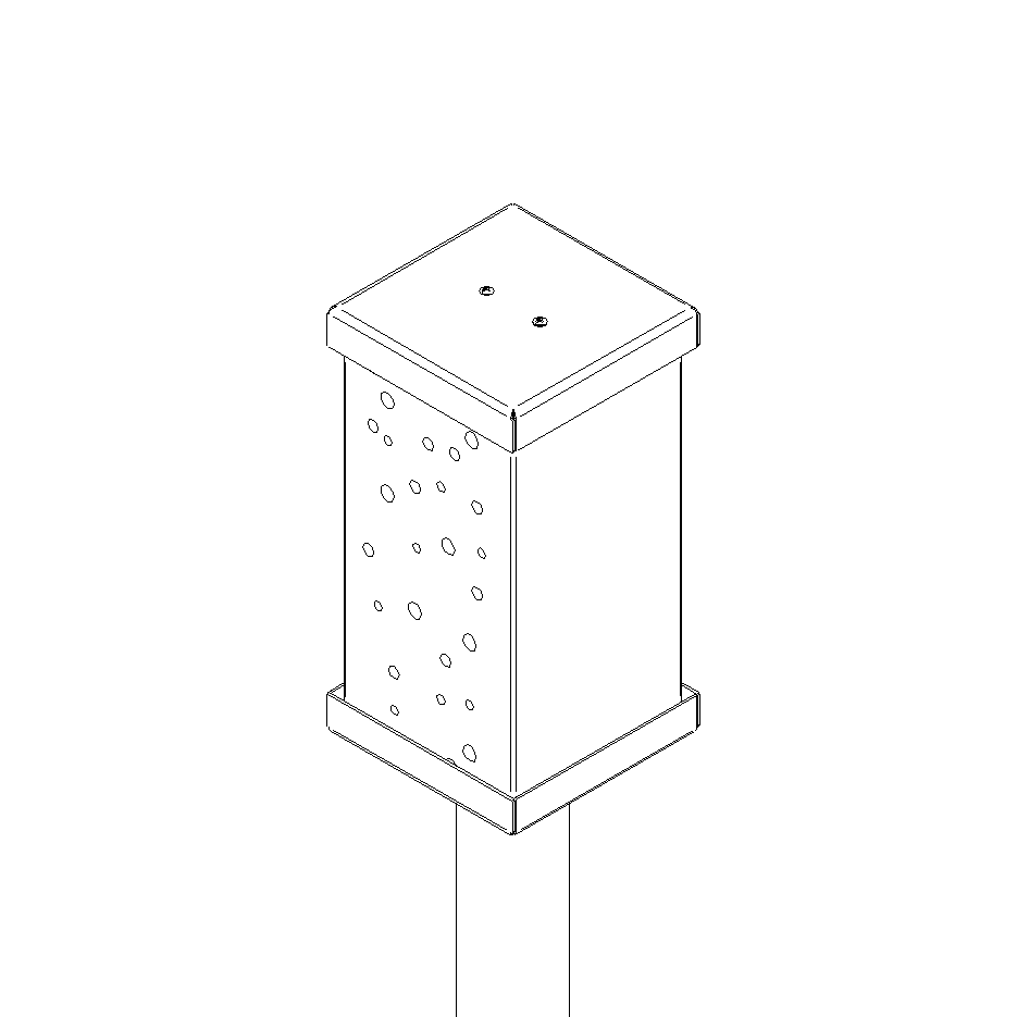 Bijenhotel BEEPOST van Stalen Design, cortenstalen bijenhotel met eiken blok en bijengaten voor wilde bijen.