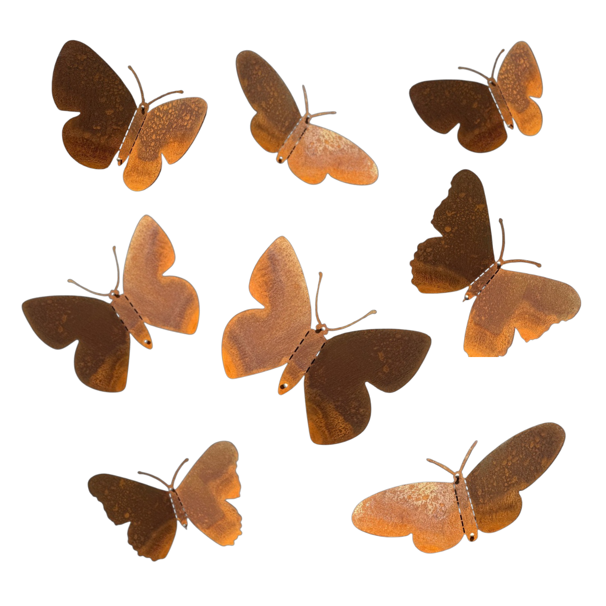 Tuinvorm BUTTERFAMILY cortenstalen wandvlinders van Stalen Design voor tuin, gevel en schutting
