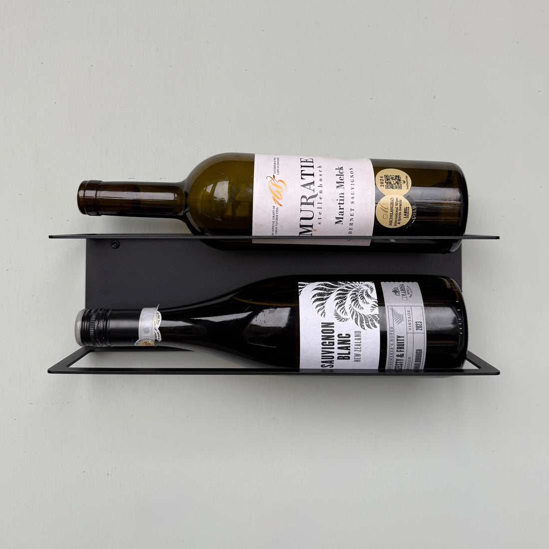 Wijnrek DUOVINO – wandmodel wijnrek voor 2 flessen met RVS bevestiging