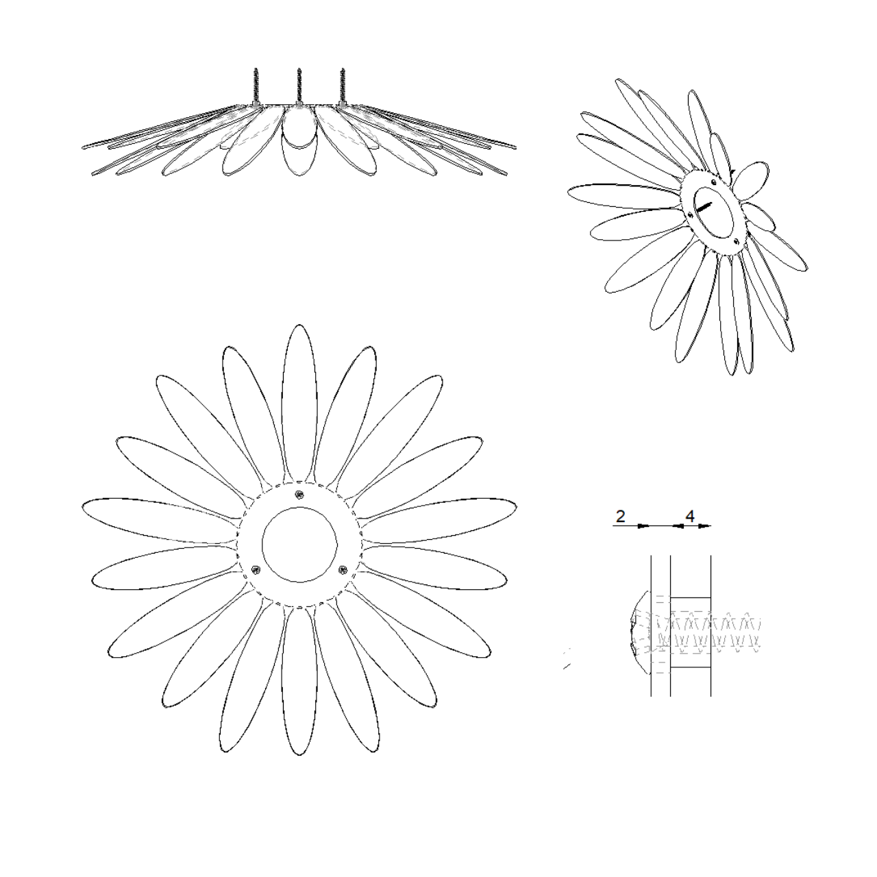 Wanddecoratie MARGA van cortenstaal met bloemmotief, ronde wanddecoratie Ø 450 mm voor gevel, tuinmuur of schutting