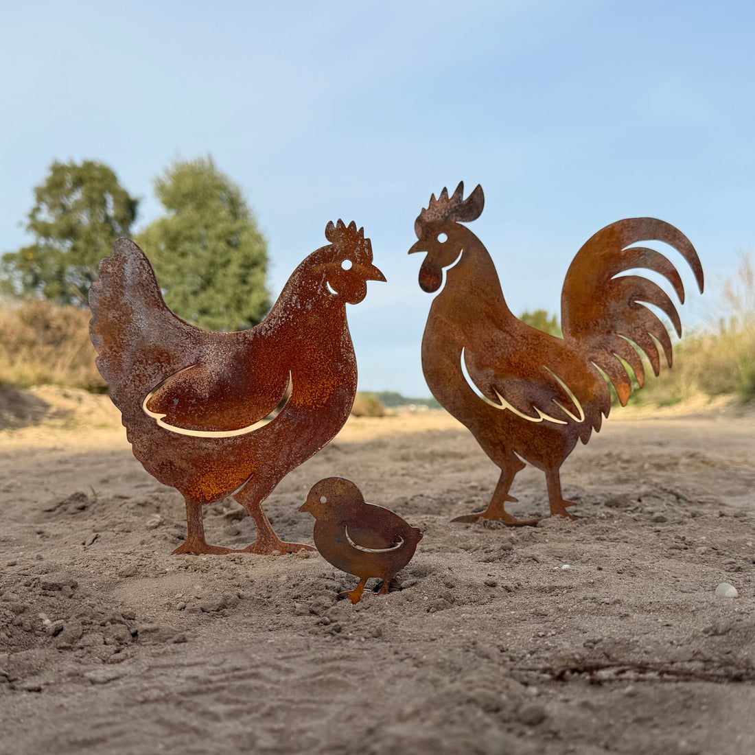 Tuinsteker KIPFAM – kippenfamilie tuinstekers van cortenstaal