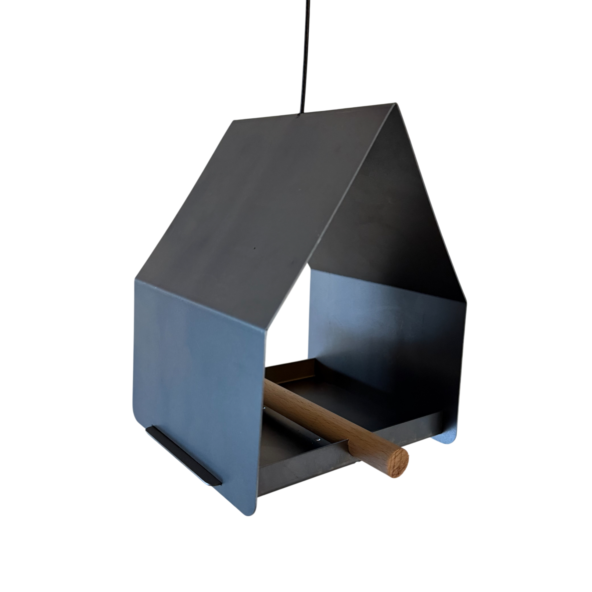 Vogelvoederhuis SINA – cortenstalen hangend vogelhuis met RVS haak