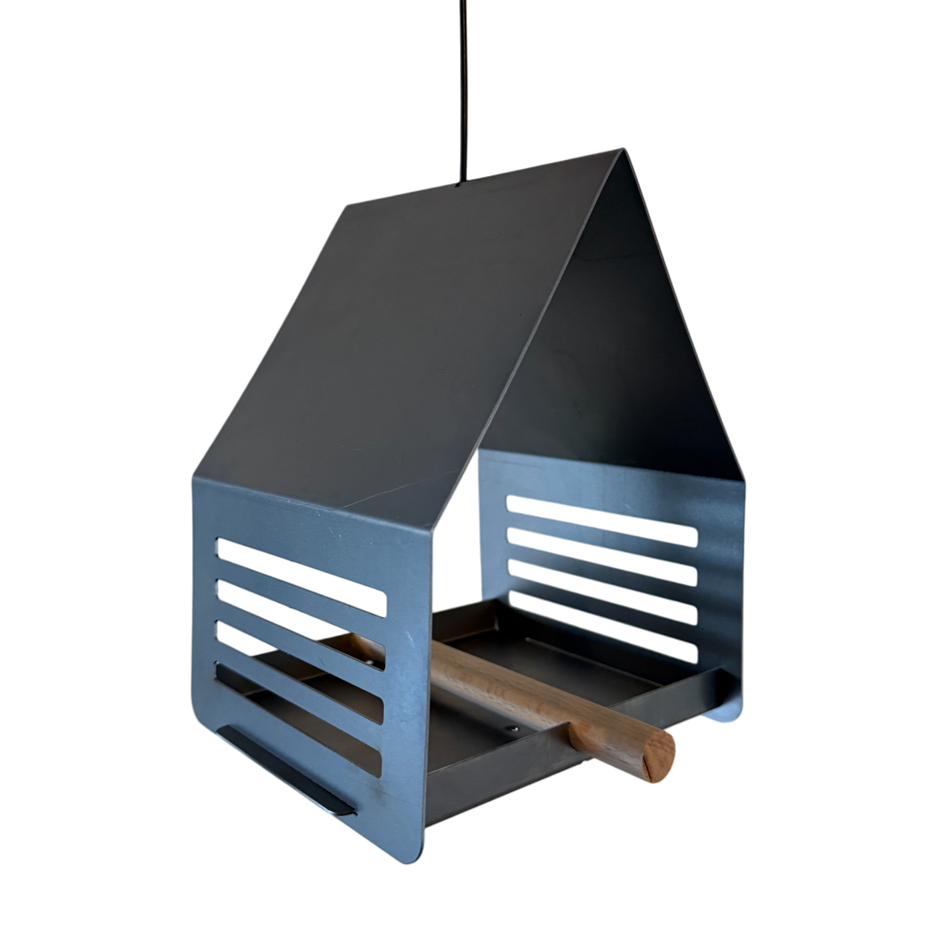 Vogelvoederhuis SYLVA – cortenstalen hangend vogelhuis met RVS haak