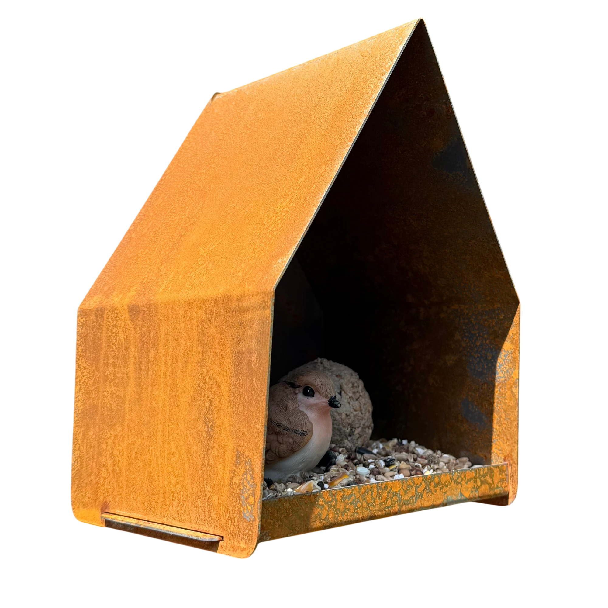 Vogelvoederhuis ZEST, modern houten voederhuis voor tuinvogels met strak ontwerp en open zijden.