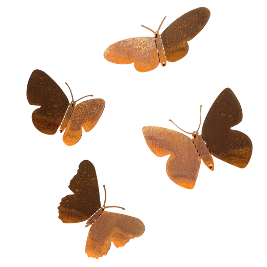 Tuinvorm BUTTERFLIES – set van 4 cortenstalen vlinders voor wandmontage
