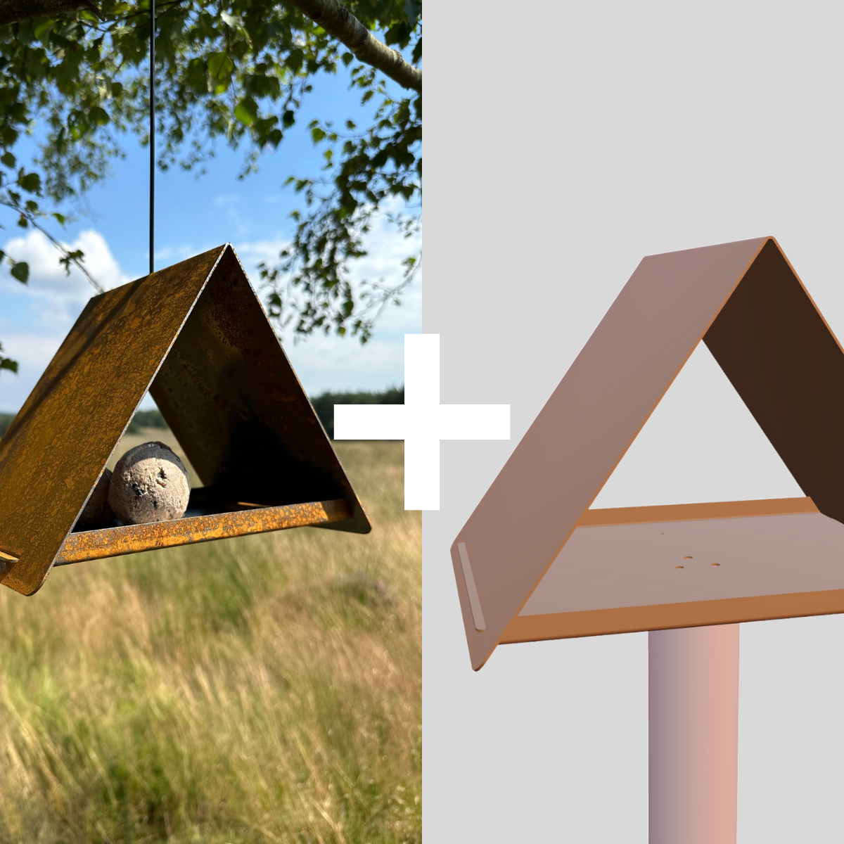 Set van twee cortenstalen vogelvoederhuisjes JUPITER en UNIVERSE van Stalen Design