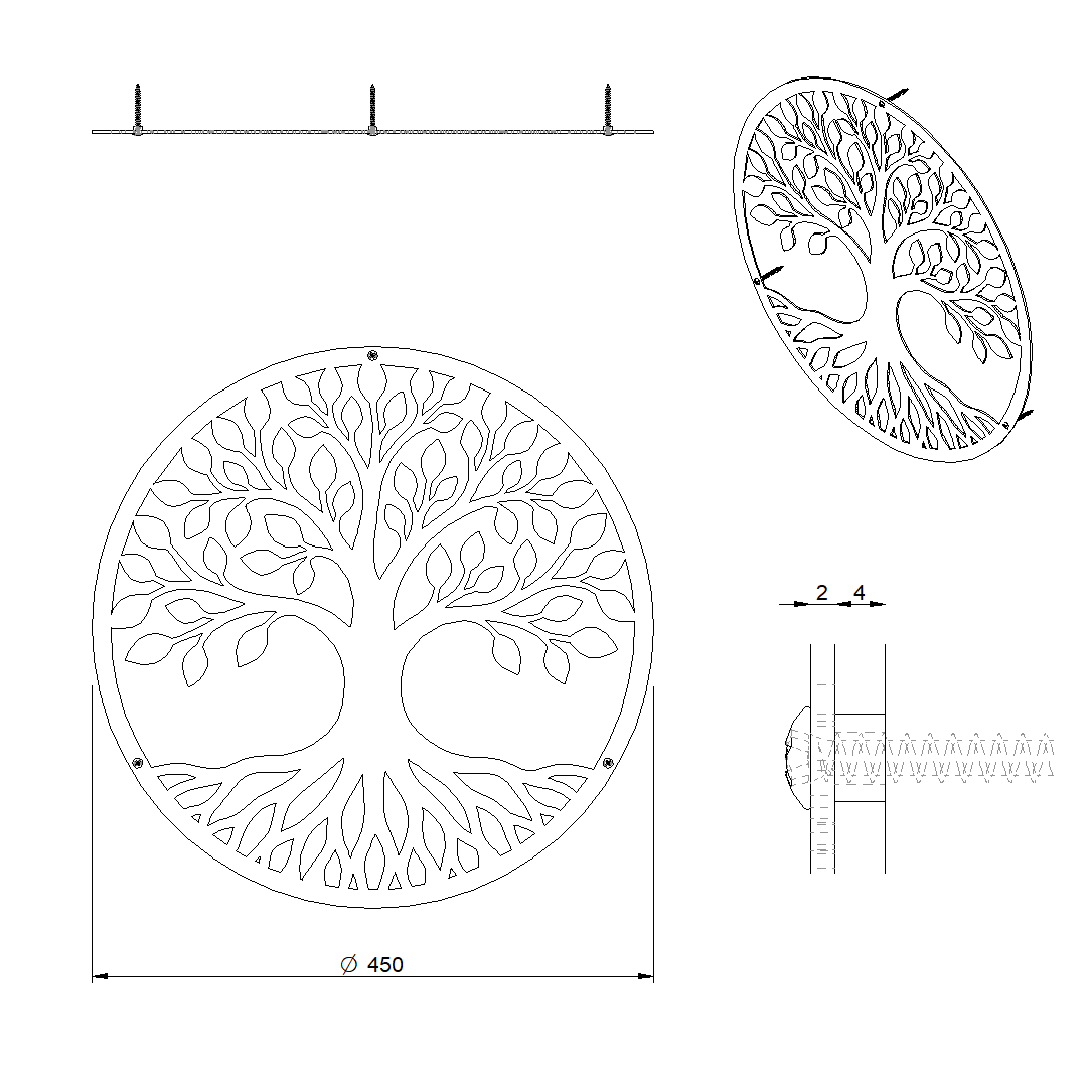 Wanddecoratie LIFE van cortenstaal met levensboom, ronde muurdecoratie voor buiten van Stalen Design