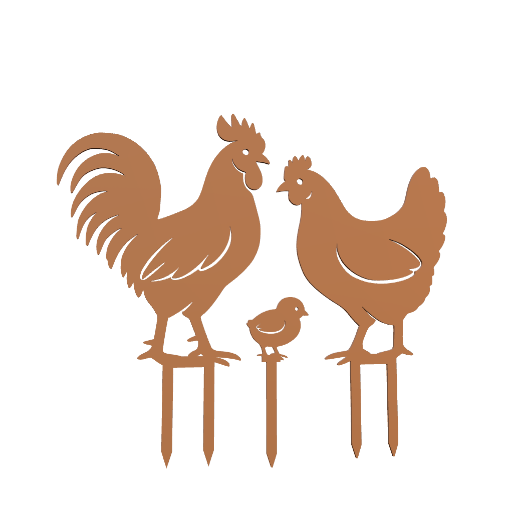 Tuinsteker KIPFAM – kippenfamilie tuinstekers van cortenstaal