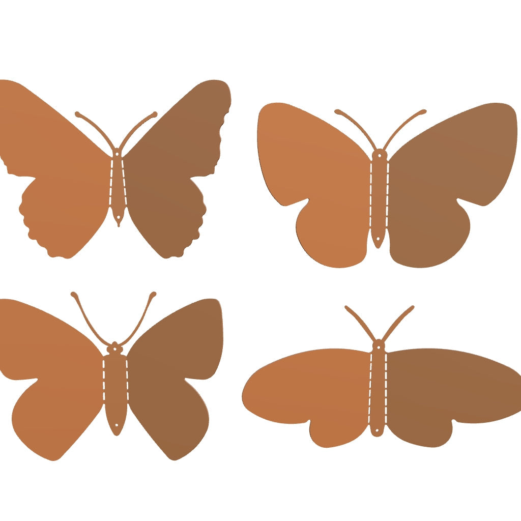 Tuinvorm BUTTERFLIES – set van 4 cortenstalen vlinders voor wandmontage