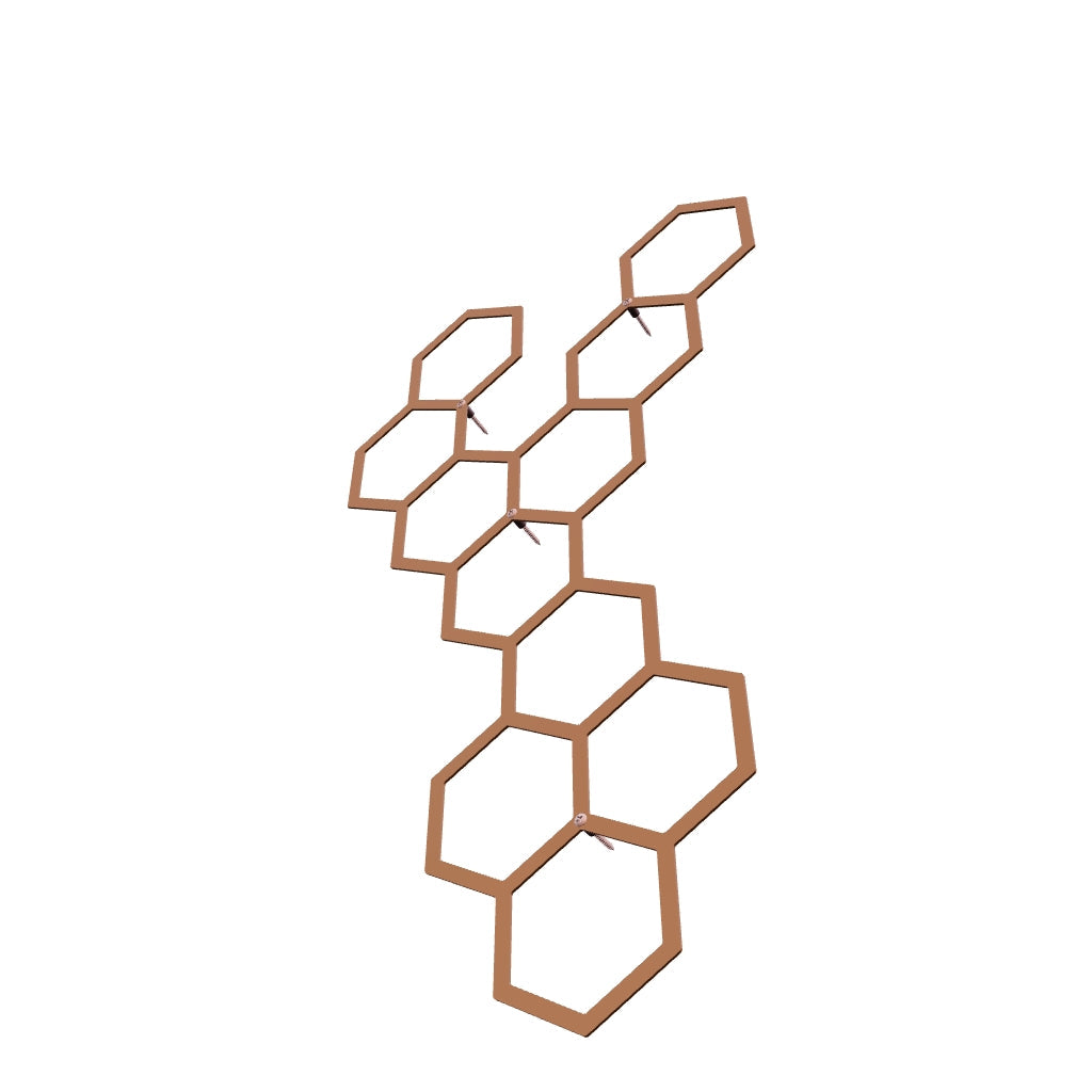 Wanddecoratie HIVE van cortenstaal met 11 hexagons – voor buiten