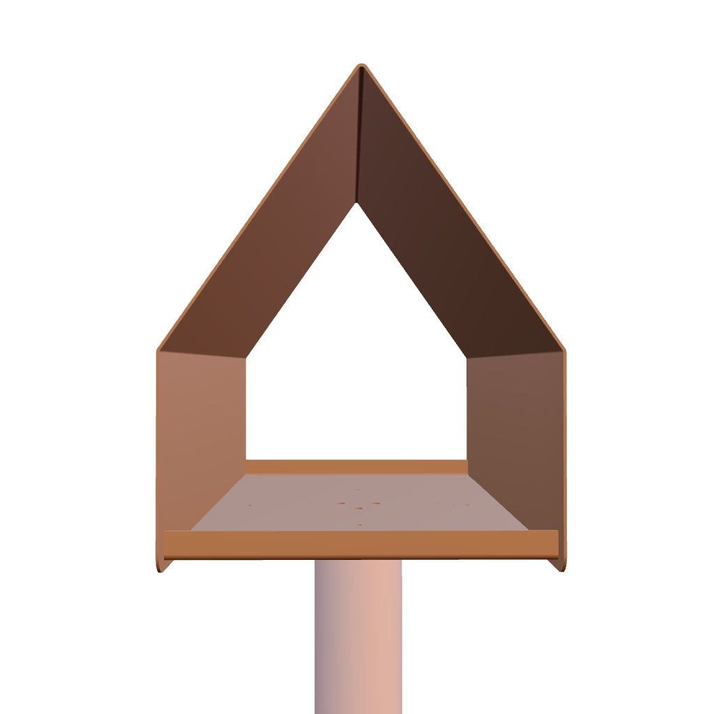 Vogelvoederhuis LUMOS van cortenstaal met zadeldak, paalmodel van Stalen Design