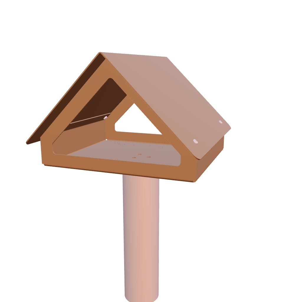 Vogelvoederhuis WINK van cortenstaal met zadeldak, geschikt voor montage op paal