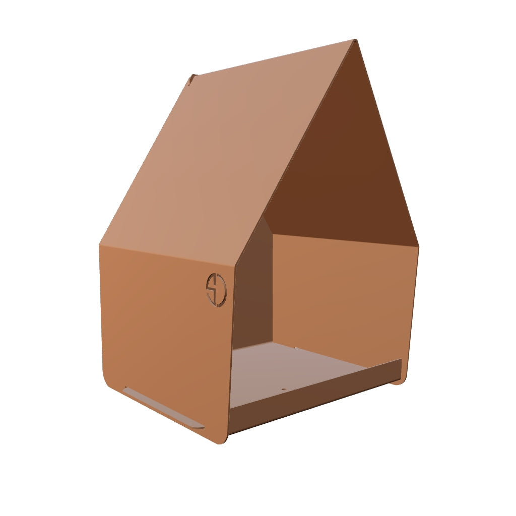 Vogelvoederhuis ZEST, modern houten voederhuis voor tuinvogels met strak ontwerp en open zijden.