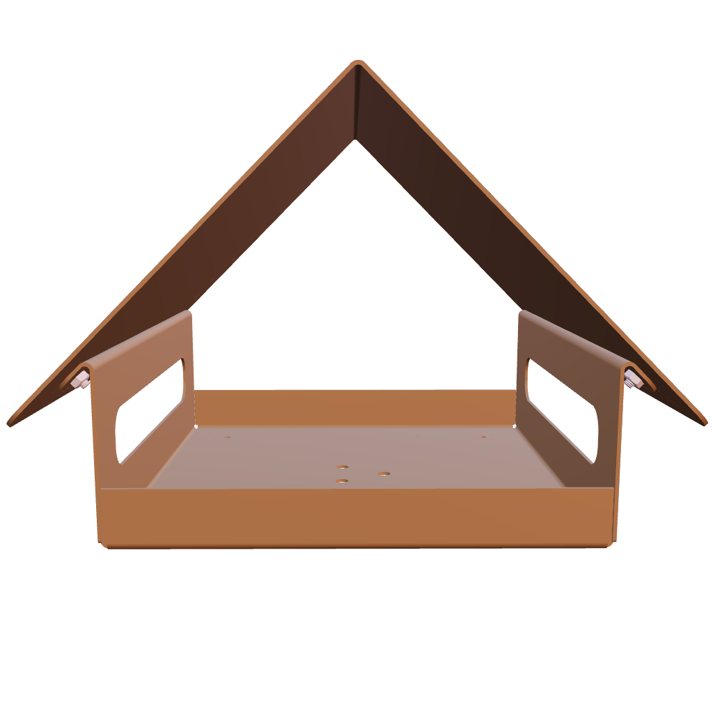 Design vogelvoederhuis ZWAAIJ van cortenstaal met zadeldak, geschikt voor montage op een losse paal (niet inbegrepen)